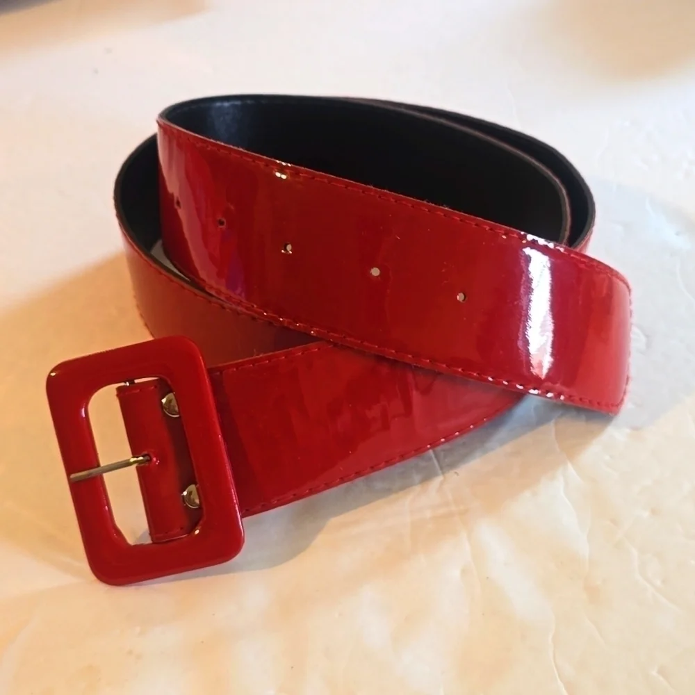 Womens RED Vintage Vinyl WIDE belt RETRO Rockabilly Mod Sz.M/L